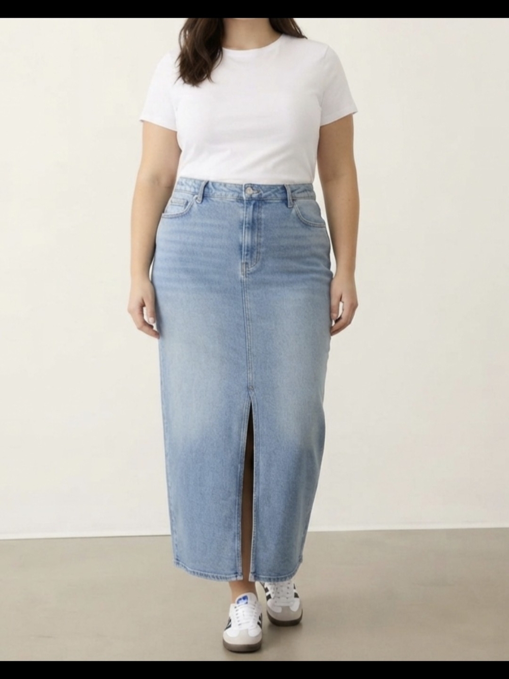 Reitmans Light Blue Denim Midi Skirt with Front Slit
